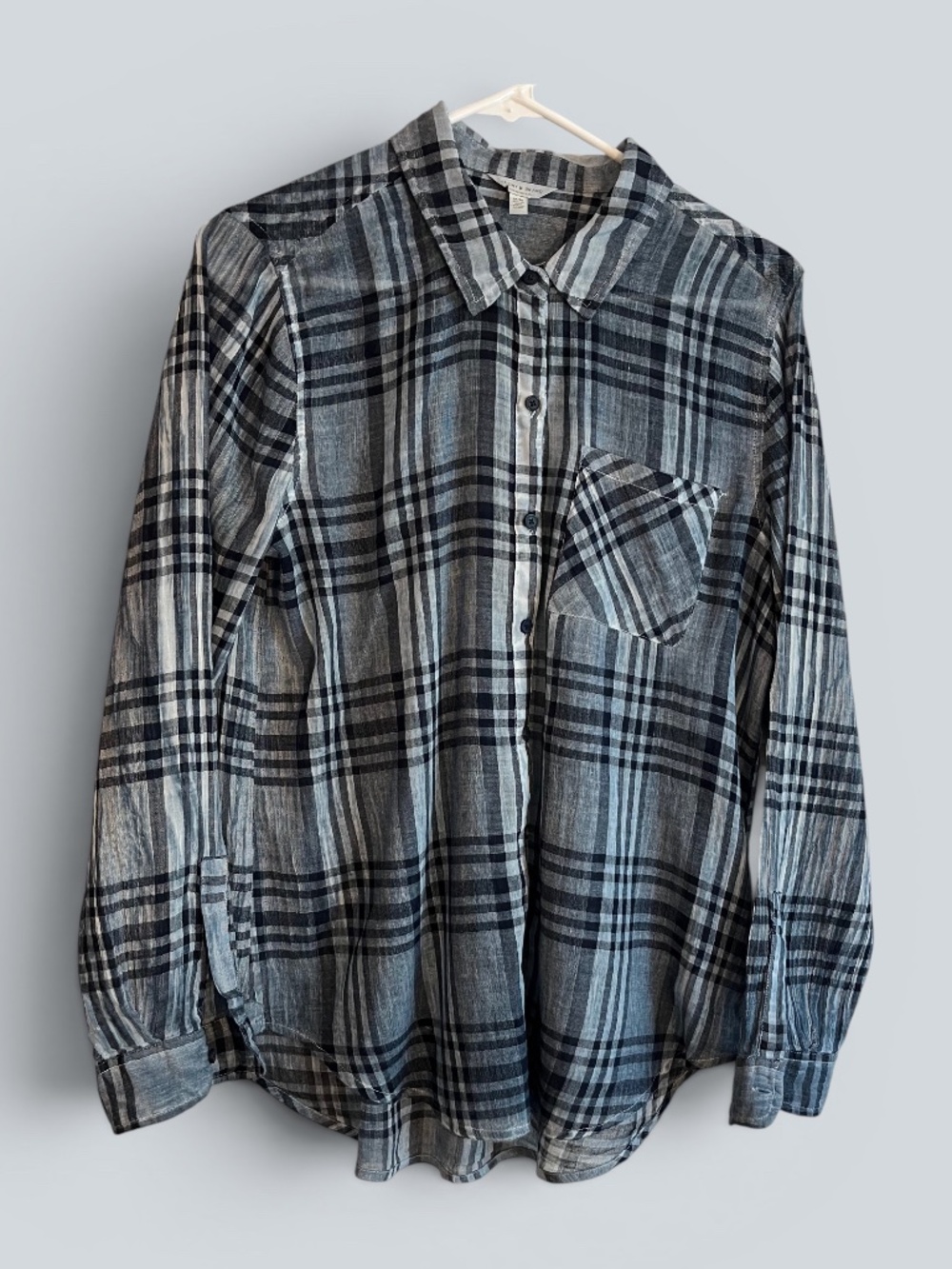 Lucky Brand Lightweight Cotton Blue Plaid Shirt Size M